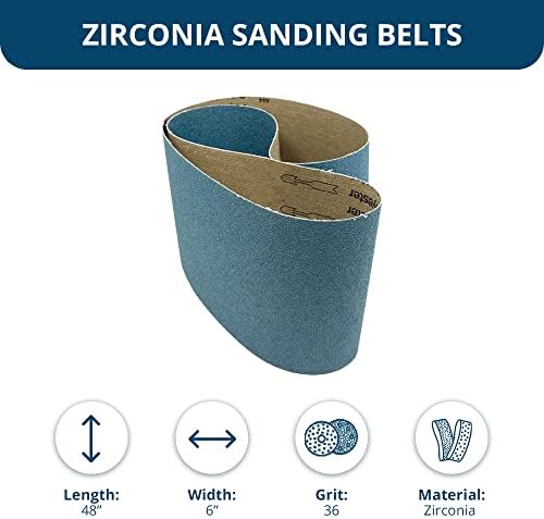 Benchmark Abrasives 6 x 48 Inch Sanding Belts with Zirconia Grains, Sand Paper for Metal Grinding, Sanding, Knife Polishing, Surface Blending Belt Sander Paper Belt for Woodworking (2 Pack), 36 Grit