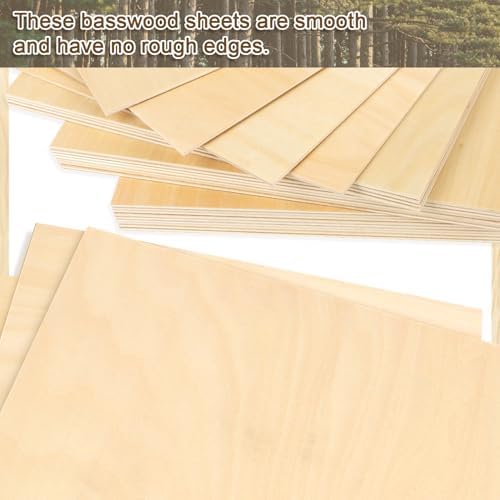 30PCS Basswood Sheets 12 x 12 x 1/8in, 3mm Basswood for Laser Cutting, Unfinished Plywood for Laser Engraving Wood Burning Models Painting DIY Crafts