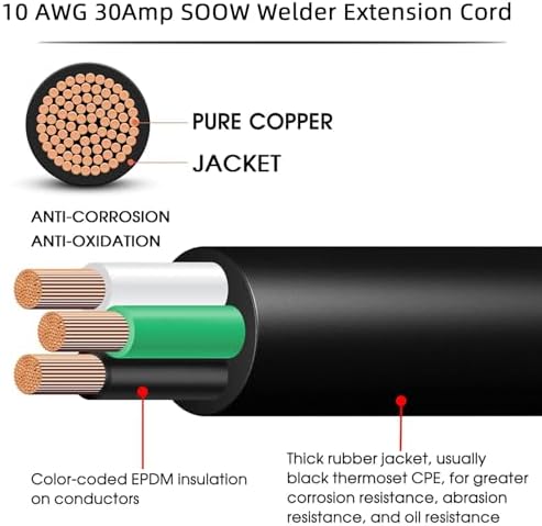30 Amp Welder Extension Cord 10/3 SOOW Cord,250V NEMA 6-50 Extension Cord