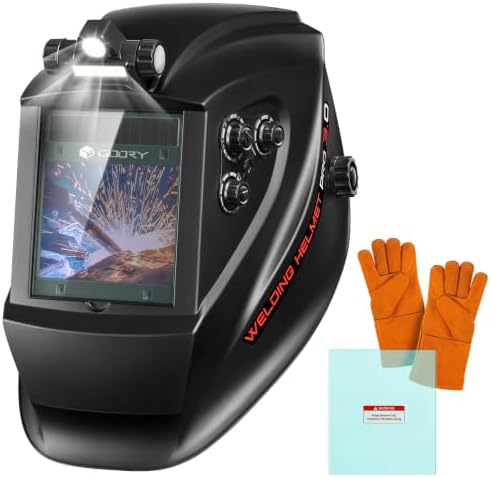 GOORY Auto Darkening Welding Helmet with Light, Large View 3.94"X3.66"