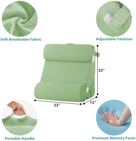 Bedluxe Adjustable 4pcs Bed Wedge Pillow Set, Memory Foam Wedges Pillow Post Surgery for Back, Neck, Leg Pain Relief, Pillows Wedge for Sleeping, Sitting up in Bed, Acid Reflux and GERD, Green