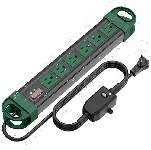 HHSOET GFCI Outdoor Power Strip Weatherproof IPX6 Waterproof, Green 15FT