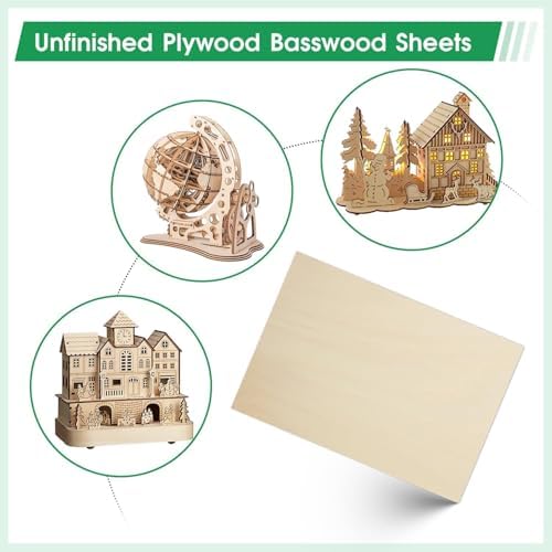6 Pack Basswood Sheets 12"×18"×5/64" Unfinished Plywood Sheet