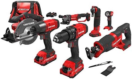 CRAFTSMAN V20 Power Tool Combo Kit, 7-Tool Cordless Power Tool Set with 2 Batteries and Charger (CMCK700D2)