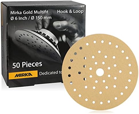 Mirka Gold Multifit 6 Inch 800 Grit Hook and Loop Sanding Discs, 50 Pack
