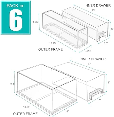 Sorbus Clear Stackable Storage Drawers with Handles (2 Large + 4 Small)