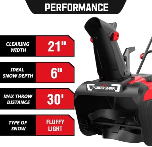 PowerSmart 21 Inch Corded Electric Snow Blower, 15 Amp, with LED Light