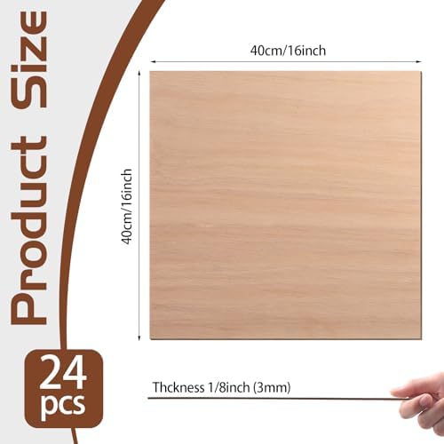 24 Pcs Mahogany Plywood Sheets,16 x 16 x 1/8 Inch - 3mm Thick Mahogany Unfinished Wood for Crafts Laser Cutting & Engraving, School DIY Projects, Painting, Fretwork, CNC Cutting, and Wood Burning