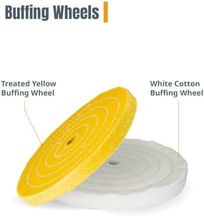 POWERTEC 8-Inch Bench Buffer Jewelry Polisher - Includes 2PCs 80Ply Thic Buffing Wheels + 2 Pack White & Yellow Polishing Wheels