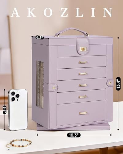 AKOZLIN 6-Tier Jewelry Box Organizer 5 Drawers Storage XXL Purple