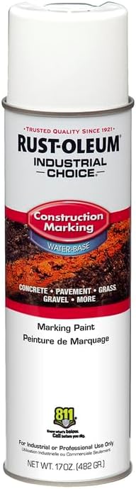 Rust-Oleum 264692-12PK Industrial Choice M1400 System Water-Based Construction Marking Spray Paint, 17 oz, Gloss White, 12 Pack