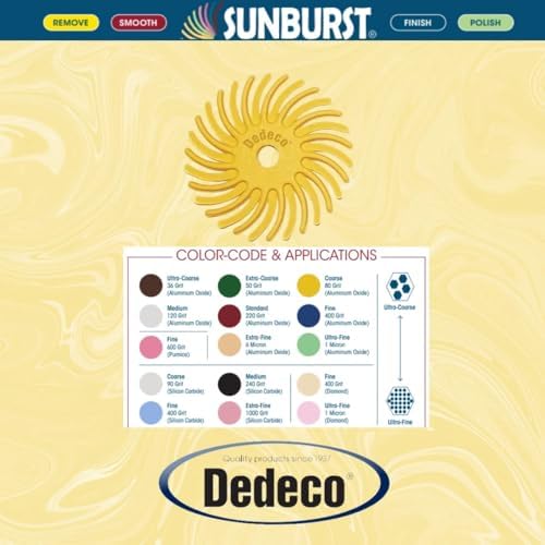 Dedeco Sunburst Radial Bristle Discs 48-Pack - 5/8" Curved Knife-Edge - Yellow 80 Grit (Coarse) - Aluminum Oxide for Polishing & Finishing