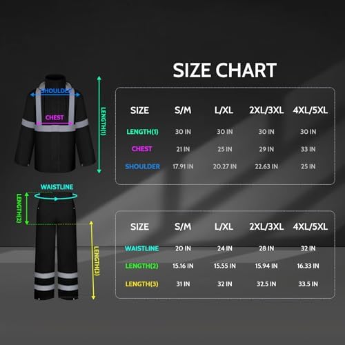 TCCFCCT High Visibility Rain Gear for Men - Waterproof Hi Vis Rain Pants with Hood & Lightweight rain Suits for Men's Safety Work & Outdoors - 4XL-5XL Black