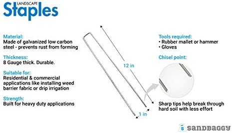 Sandbaggy 12 Inch Rust-Free Landscape Staples ~ Extra Long SOD Garden Stakes Weed Barrier Pins (1000 Staples)