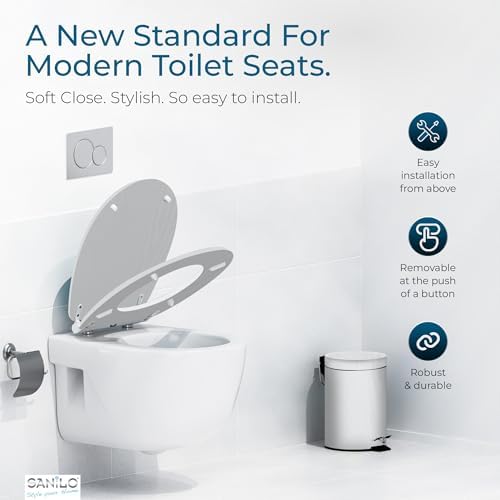 Sanilo Wooden Toilet Seat with Quick Release & Soft Close [ROUND] - Decorative & Slow Close Molded Wood Seat - With One Click for Easy Installation & Cleaning - With Adjustable Fit (White Wood)