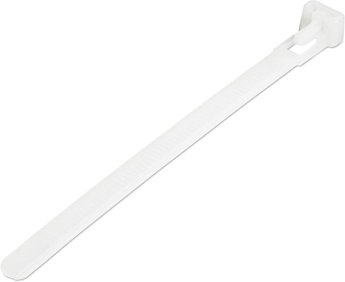 StarTech.com 5"(12cm) Reusable Cable Ties - 1/4"(7mm) Wide, 1-1/8"(30mm) Bundle Dia. 50lb(22kg) Tensile Strength, Releasable Nylon Ties, Indoor/Outdoor, 94V-2/UL Listed, 100 Pack - White, TAA