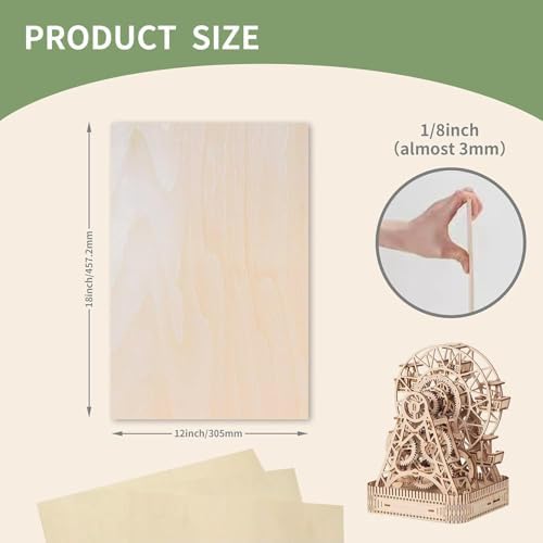 12 Pack Basswood Sheets 1/8x18x12 Inch, Unfinished Wood for Crafts, 3mm Basswood for Laser Cutting Engraving, Wood Burning, Architectural Models, Plywood Board for Painting. (18x12x1/8inch)