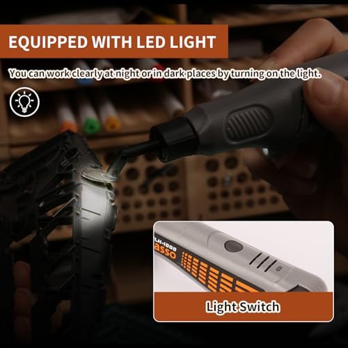 Cordless Pen Sander, Variable Speed and USB Charging with LED Light, Multi-Purpose Power Tool for Sanding, Polishing, Finishing, DIY Crafts
