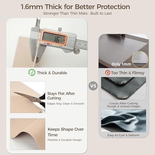1.6mm Thick Leather 16x48 Inch Non-Slip Mat, Waterproof Countertop Protector, Kitchen Countertop Cover/Desktop Blotter, Warm Beige