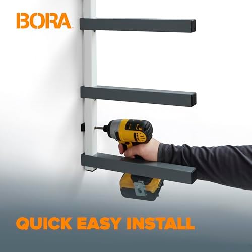 Bora 6 Level Lumber Storage Rack Wood and Garage Organization Space Saving Metal Shelf for Pipes, Boards, Plywood, and Building Materials - PBR-0620 White Gray