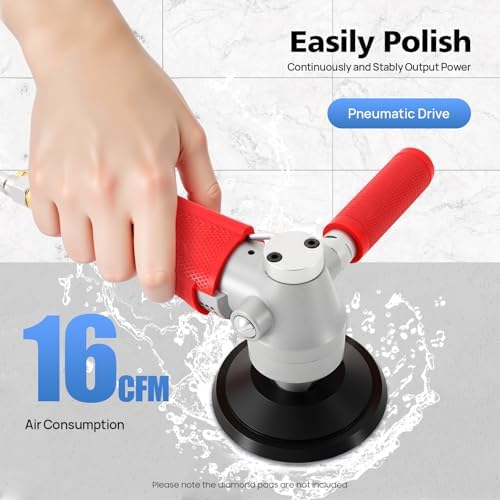 4" Pneumatic Wet Air Polisher/Water Sander, 4300 RPM Granite & Marble Stone Grinder, Lightweight Air Tool for Wet Edge Profiling, Concrete Countertop & Tile Polishing