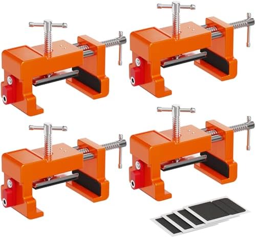 Cabinet Clamps, Cabinet Installation Cabinetry Clamps Face Frame Clamps Tools with Two Side Screws and Alignment Plate, 4 Pack, Orange