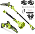 Electric Pole Saws for Tree Trimming, 8 Inch & 6 Inch Mini Chainsaw Cordless with Extension Pole, 16Ft Reach, 2x4.0Ah Battery, Auto Oiling, Tool-Free Chain Tensioning, Tree Trimmer for Branch Limb Cut