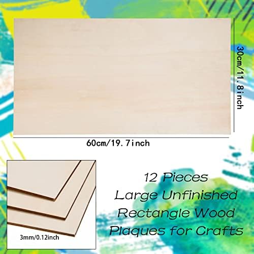 12 Pack Basswood Sheets for Crafts-12 x 24 x 1/8 Inch- 3mm Thick Plywood Sheets with Smooth Surfaces-Unfinished Rectangular Wood Boards for Laser Cutting, Wood Burning, Architectural Models, Staining