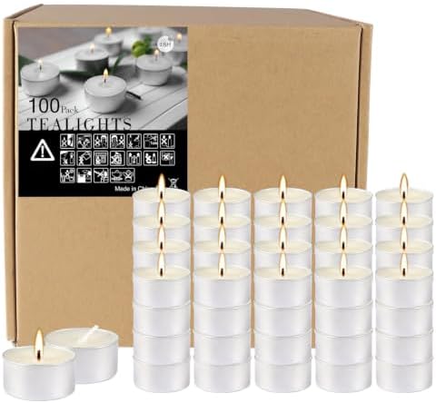100 Pack White Bulk Candles, 6 Hour Unscented Tea Lights Candles