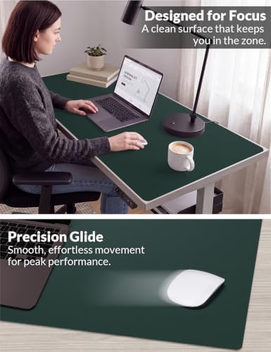 Leather Desk Mat 48" x 17", Dark Green PU Large Desk Pad Protector