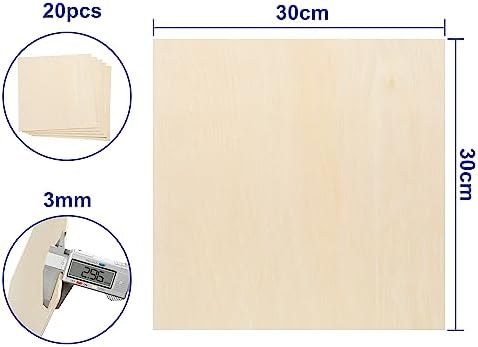Baltic Birch Plywood - 1/8 Inch Thickness - 11.8" x 11.8" Wood Sheets for Laser Cutting, CNC Cutting and Crafts (20, 11.8 X 11.8)
