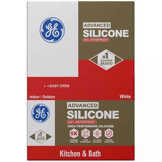 GE Advanced Silicone Caulk for Kitchen & Bathroom, White, 10 fl oz Cartridge, 12 Pack - 100% Waterproof Silicone Sealant, 5X Stronger Adhesion, Shrink & Crack Proof