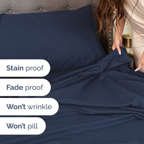 Flex Top Split Head King 4 Piece Sheet Set - Soft & Breathable - Navy Blue