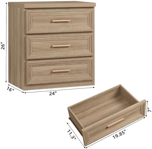 RWYHG Night Stand 3 Drawer Storage 26" Tall Wood with Gold Handle