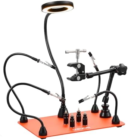 VEVOR Magnetic Helping Hands Soldering Station, Third Hand Soldering Tool with Gooseneck LED Magnifying Lamp, 4 PCB Holders & 360 Hot Air Gun Holder for Electronic Repair Craft Hobby