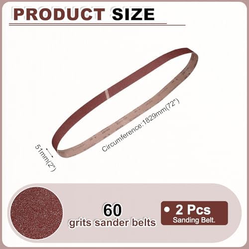 HARFINGTON 2 x 72 Inch Sanding Belts, 2 Pcs 60 Grits Aluminum Oxide