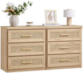 RWYHG Rattan Nightstands Set of 2 Wood 3 Drawer 26" Tall Gold Handle