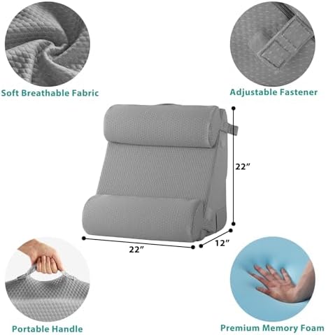 Bedluxe Adjustable 4pcs Bed Wedge Pillow Set, Memory Foam Wedge Pillows Post Surgery for Back, Neck, Leg Pain Relief, Pillow Wedge for Sleeping, Sitting up in Bed, Acid Reflux and GERD, Grey
