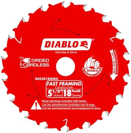 Diablo Fast Framing Saw Blade for Wood - 5-1/2" Diameter, 18 ATB Teeth