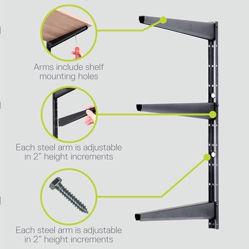 Minimalistic Black Shelf Brackets by Delta Cycle, Set of 6 Fully Adjustable 12-inch Heavy Duty Shelf Brackets, Holds Up to 480 lbs, Modern Shelf Bracket for Wood Shelves