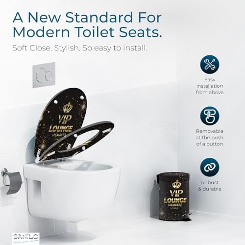 Sanilo Wooden Toilet Seat with Quick Release & Soft Close [ROUND] - Decorative & Slow Close Molded Wood Seat - With One Click for Easy Installation & Cleaning - With Adjustable Fit (VIP-Lounge)
