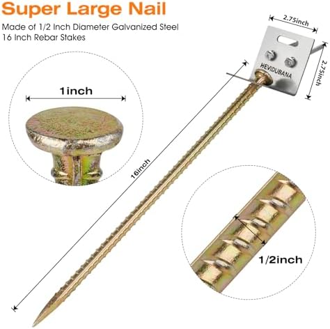 8 Pcs Ground Anchors Heavy Duty 16" Ground Anchors Screw in Nail Stake with Stainless Brackets Earth Anchors for Sheds,Tent Swing Ropes Tie Down