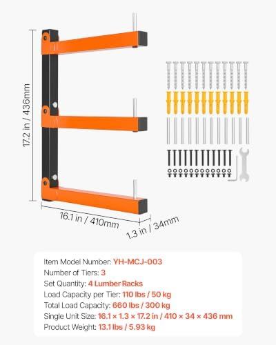 VEVOR Lumber Rack, 3-Tier 4-Pack 110 lbs per Tier, Foldable Wood Storage