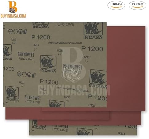 INDASA Rhynowet Red Line Wet Dry Sanding Sheets 9 x 11 Inch 500 Grit Waterproof Latex Backing Abrasive Paper for Wood Metal Automotive Surface Prep Pack of 50