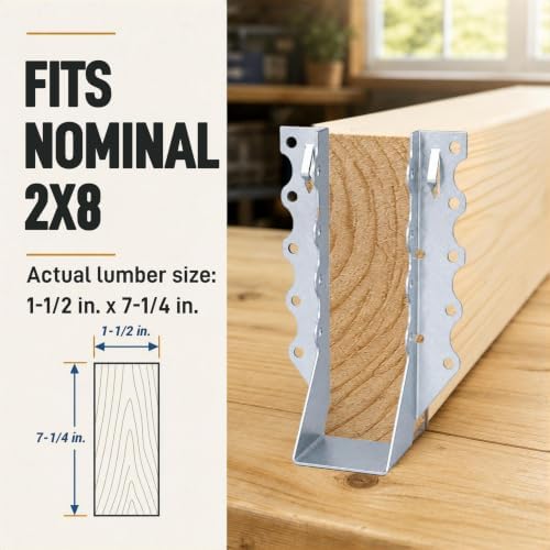 50 Pack 2x8 Joist Hangers, 20 Gauge Galvanized Wood Connectors