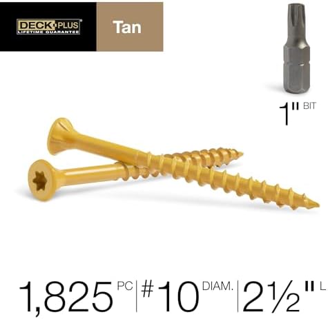 Deck Plus Wood Screws, #10 x 2-1/2in, 25lb Box, 1825 Pieces, Tan