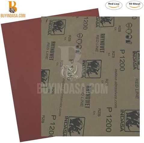 Indasa 50 PCS Redline Full Sheets 9"x11" Wet & Dry Sanding Sheets Series 6 – Rhynowet – 220-Grit – Waterproof Latex Backing