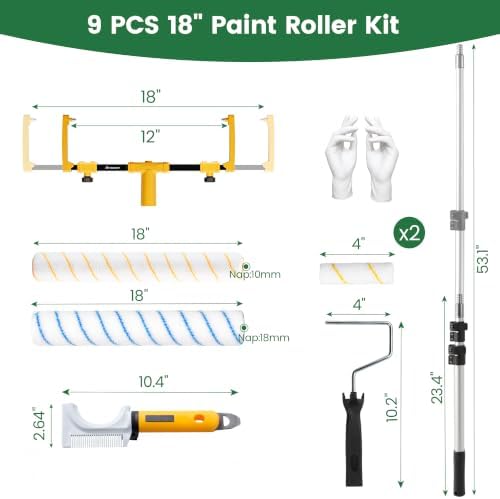 VOOMEY 18 Inch Paint Roller Kit, 1.34m Telescopic Pole for Home Painting
