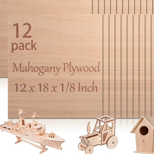 12 Pcs Mahogany Plywood Sheets,12 x 18 x 1/8 Inch - 3mm Thick Mahogany Unfinished Wood for Crafts Laser Cutting & Engraving, School DIY Projects, Painting, Fretwork, CNC Cutting, and Wood Burning