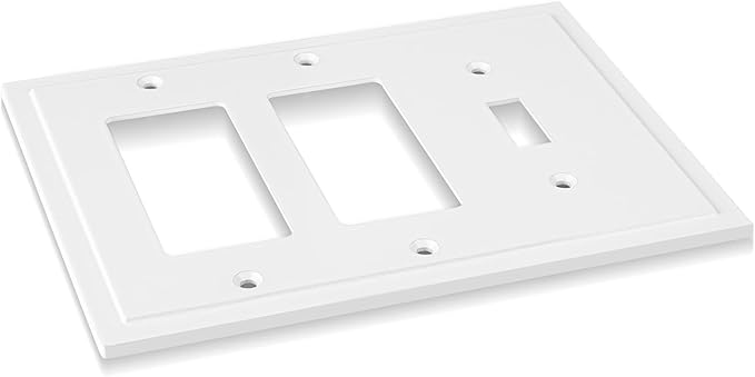 Henne Bery Modern Edge Decorative Wall Plate Switch Plate Outlet Cover, Durable Solid Zinc Alloy (Single Toggle/Double Decorator, White)